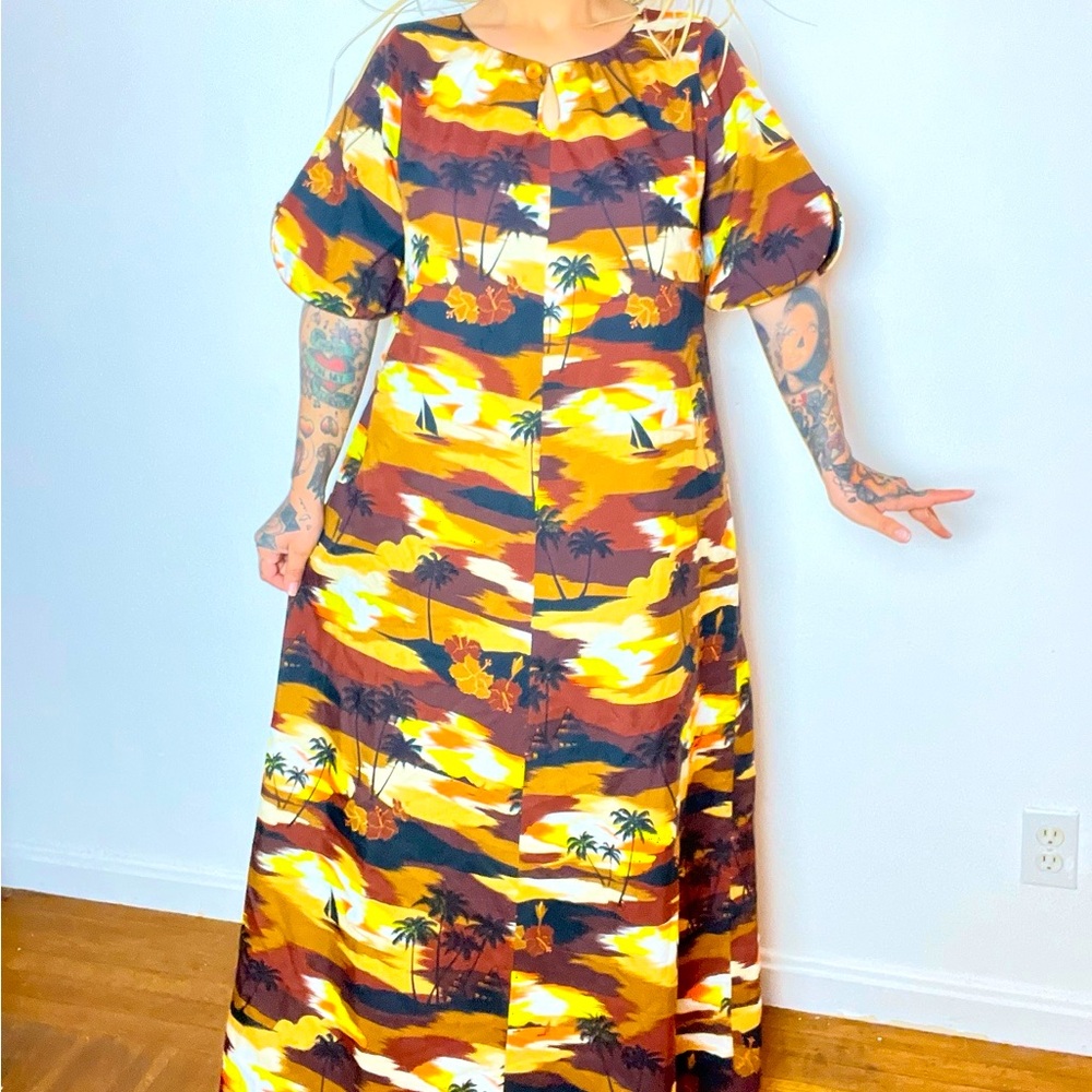 ROYAL HAWAIIAN 1970’s 70s Vintage Aloha Tropical Luau Tiki Muu Muu Dress Gown XL